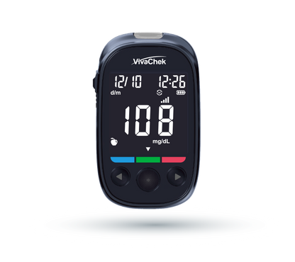 Global Healthcare Medical GHM Link Plus US blood glucose monitoring system - 4G-connected rechargeable blood glucose meter with 5-second test time, 0.5 µL sample, 10-600 mg/dL range, 500-result memory, and cloud synchronization for home glucose monitoring