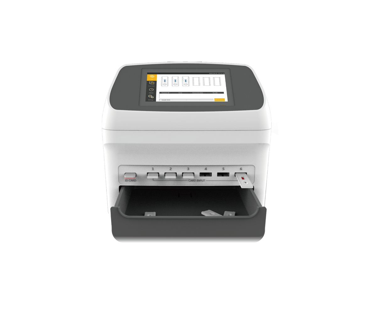 Global Healthcare Medical GHM VIM1000M6 US POCT Analyzer - Professional fluorescence immunochromatography analyzer with 7-inch LCD touchscreen, 30+ parameter detection via barcode identification, integrated thermal printer, 50,000-result memory, batch testing capability, and RS232/USB/COM connectivity for point-of-care and clinical diagnostic testing