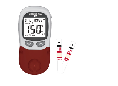 Global Healthcare Medical GHM HB US Plus Hemoglobin Testing System - portable hand-held analyzer for quantitative determination of total hemoglobin in capillary or venous whole blood with 3-second test time, 15 μL sample volume, reagent-free microcuvettes, and 1,000-result memory for anemia screening and hemoglobin monitoring