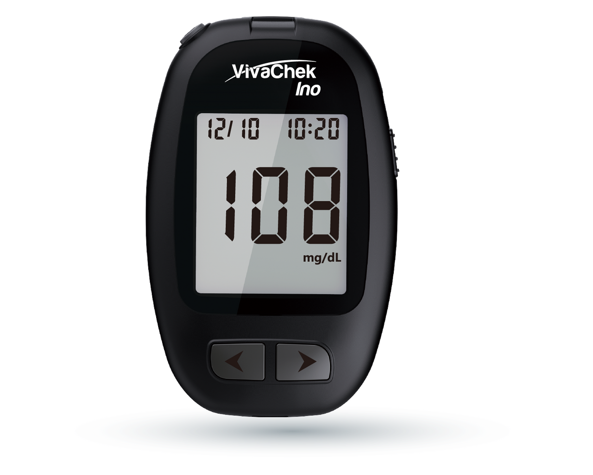 Global Healthcare Medical GHM VGM01 US blood glucose monitoring system - compact automatic blood glucose meter with 5-second test time, 0.5 µL sample, 10-600 mg/dL range, and 900-result memory for home glucose monitoring