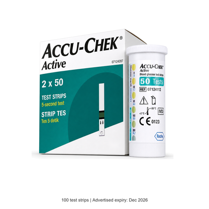 Accu-Chek Active test strips - 100 test strips | Advertised expiry: Dec 2026