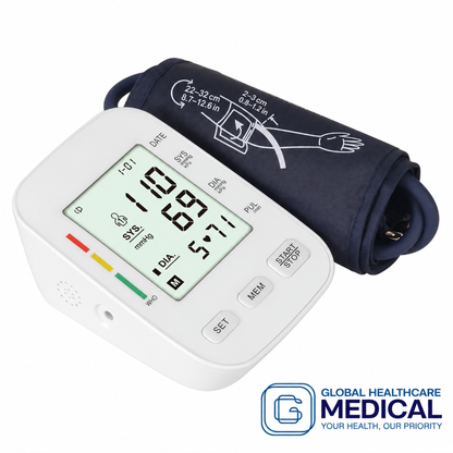 GHM RAK288 US monitor with upper-arm cuff and dual-unit placement guide