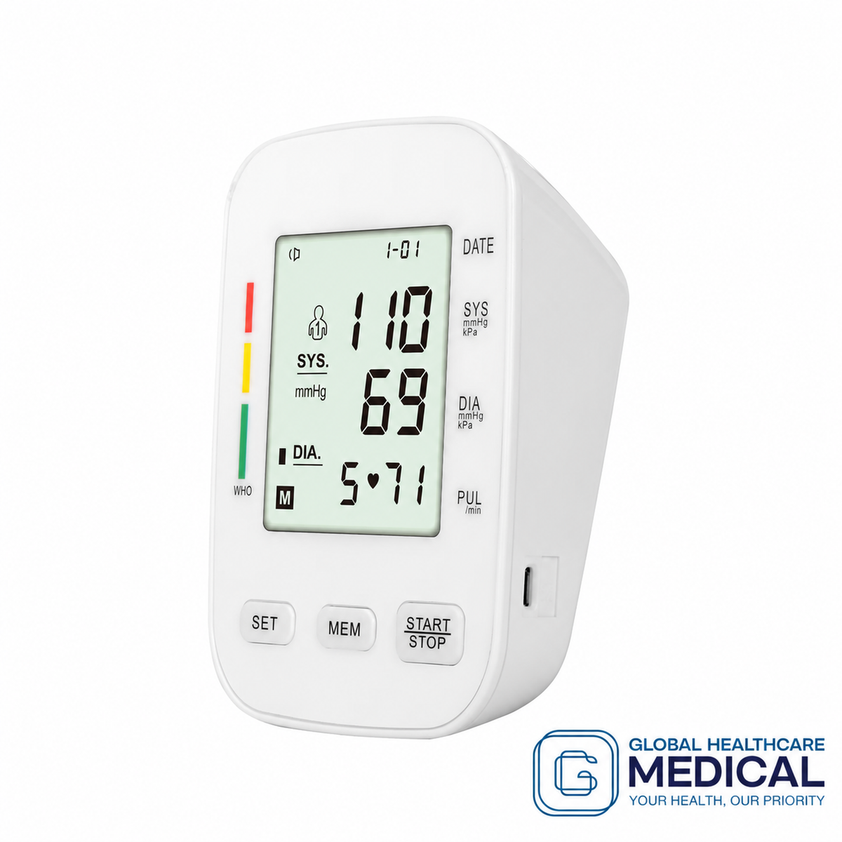GHM RAK288 US digital blood pressure monitor angled side view