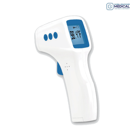 Global Healthcare Medical GHM HA-650 US infrared forehead thermometer with non-contact 1-second measurement, 34.0–43.0°C range, ±0.2°C accuracy, jumbo LCD with backlight, 50-reading memory, and >6,000 test battery life for professional and home temperature measurement
