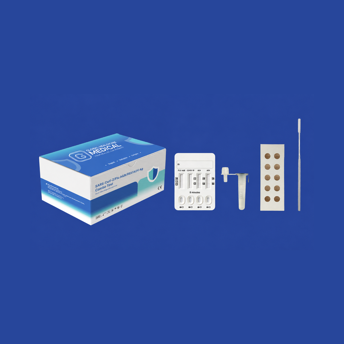 GHM SARS-CoV-2 / Flu A&B / RSV / ADV Antigen Combo Rapid Test US – 5-in-1 Qualitative Detection of SARS-CoV-2, Influenza A & B, RSV, and Adenovirus Antigens with 15-Minute Results