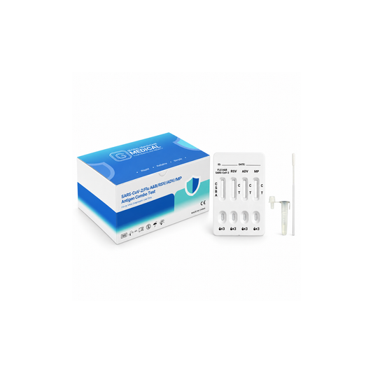 GHM SARS-CoV-2 / Flu A&B / RSV / ADV / MP Antigen Combo Rapid Test US – 6-in-1 Qualitative Detection of SARS-CoV-2, Influenza A & B, RSV, Adenovirus, and Mycoplasma pneumoniae Antigens with 8-Minute Results
