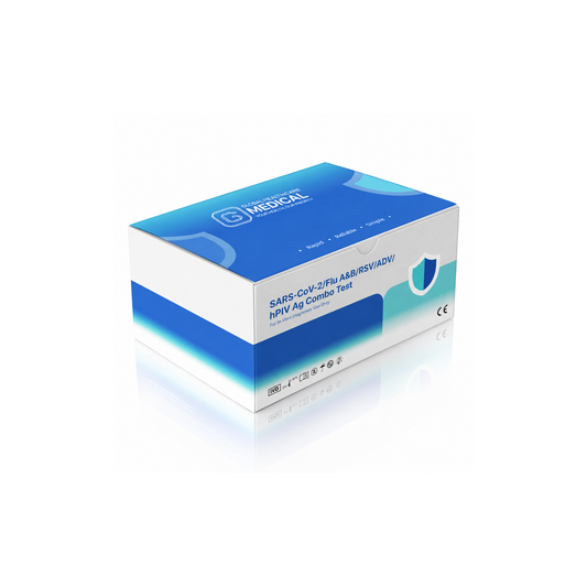 Global Healthcare Medical GHM SARS-CoV-2 / Flu A&B / RSV / ADV / hPIV Antigen Combo Rapid Test US - Colloidal gold immunochromatography kit for qualitative detection and differentiation of SARS-CoV-2, Influenza A, Influenza B, RSV, Adenovirus, and Human Parainfluenza Virus antigens in nasal or nasopharyngeal swab specimens with 8-minute results, CE marked and ISO 13485 certified for professional point-of-care use