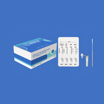 Global Healthcare Medical GHM SARS-CoV-2 / Flu A&B / RSV / ADV / hPIV Antigen Combo Rapid Test US - Colloidal gold immunochromatography kit for qualitative detection and differentiation of SARS-CoV-2, Influenza A, Influenza B, RSV, Adenovirus, and Human Parainfluenza Virus antigens in nasal or nasopharyngeal swab specimens with 8-minute results, CE marked and ISO 13485 certified for professional point-of-care use
