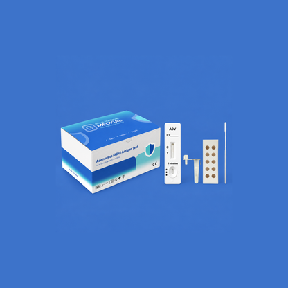 Global Healthcare Medical GHM Adenovirus Antigen Rapid Test US - Colloidal gold immunochromatography kit for qualitative detection of adenovirus antigen in nasal or nasopharyngeal swab specimens with 8-minute results, 96.2% sensitivity and 98.9% specificity, CE marked and ISO 13485 certified for professional point-of-care use