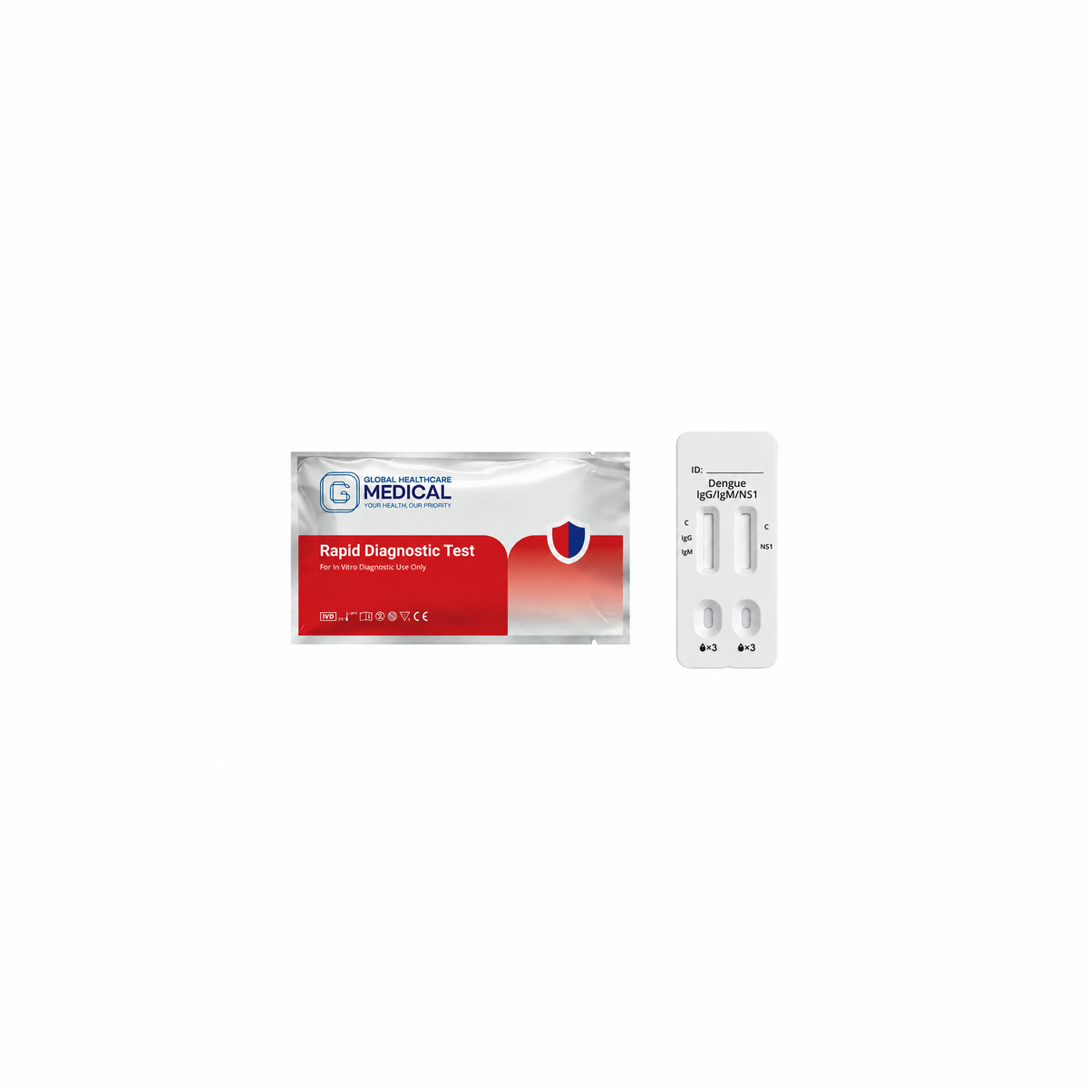 dengue NS1 IgG IgM combo rapid test, dengue combo rapid test kit, dengue 3-in-1 rapid test, GHM Dengue NS1 IgG IgM Combo Rapid Test US, Global Healthcare Medical, colloidal gold immunochromatography, 15 minute dengue combo test, whole blood serum plasma dengue test