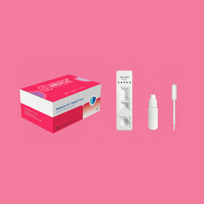 Global Healthcare Medical GHM Malaria P.f. Antigen Rapid Test US - Colloidal gold immunochromatography kit for qualitative detection of Plasmodium falciparum HRP-II antigen in whole blood specimens with 10-minute results, 95.92% sensitivity and >99.99% specificity, CE marked and ISO 13485 certified for professional point-of-care use