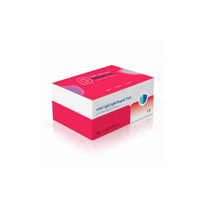 Global Healthcare Medical GHM HAV IgG/IgM Rapid Test US - Colloidal gold immunochromatography kit for qualitative detection and differentiation of hepatitis A virus IgG and IgM antibodies in whole blood, serum, or plasma specimens with 15-minute results, 97.9% sensitivity for IgG and 95.7% sensitivity for IgM, CE marked and ISO 13485 certified for professional point-of-care use