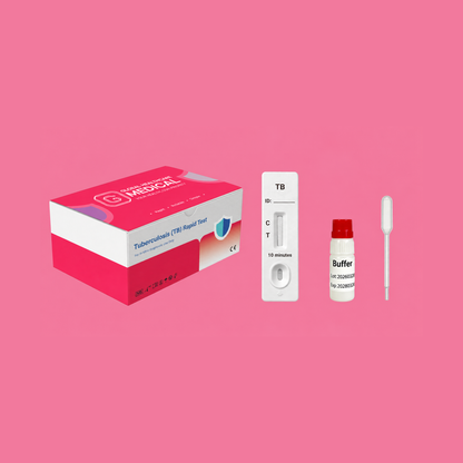 Global Healthcare Medical GHM Tuberculosis (TB) Antigen Rapid Test US - Colloidal gold immunochromatography kit for qualitative detection of Mycobacterium tuberculosis antigen in whole blood, serum, or plasma specimens with 15-minute results, 86.4% sensitivity and 99.0% specificity, CE marked and ISO 13485 certified for professional point-of-care use