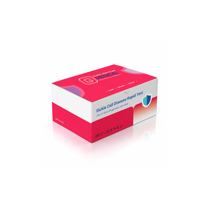 Global Healthcare Medical GHM Sickle Cell Disease Rapid Test US - Colloidal gold immunochromatography kit for qualitative detection and differentiation of hemoglobin A, S, and C in whole blood specimens with 15-minute results, 99.67% sensitivity for HbA, 97.66% sensitivity for HbS, and 99% sensitivity for HbC, CE marked and ISO 13485 certified for professional point-of-care use