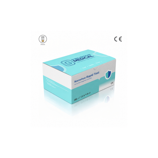 Global Healthcare Medical GHM Norovirus Antigen Rapid Test US - Colloidal gold immunochromatography kit for qualitative detection of norovirus genogroup I and II antigens in feces specimens with 10-minute results, 95.9% sensitivity and 100.0% specificity vs. RT-qPCR, CE marked and ISO 13485 certified for professional point-of-care use
