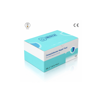 Global Healthcare Medical GHM Campylobacter Antigen Rapid Test US - Colloidal gold immunochromatography kit for qualitative detection of Campylobacter jejuni and Campylobacter coli antigens in feces specimens with 15-minute results, >90% sensitivity and >95% specificity, CE marked and ISO 13485 certified for professional point-of-care use