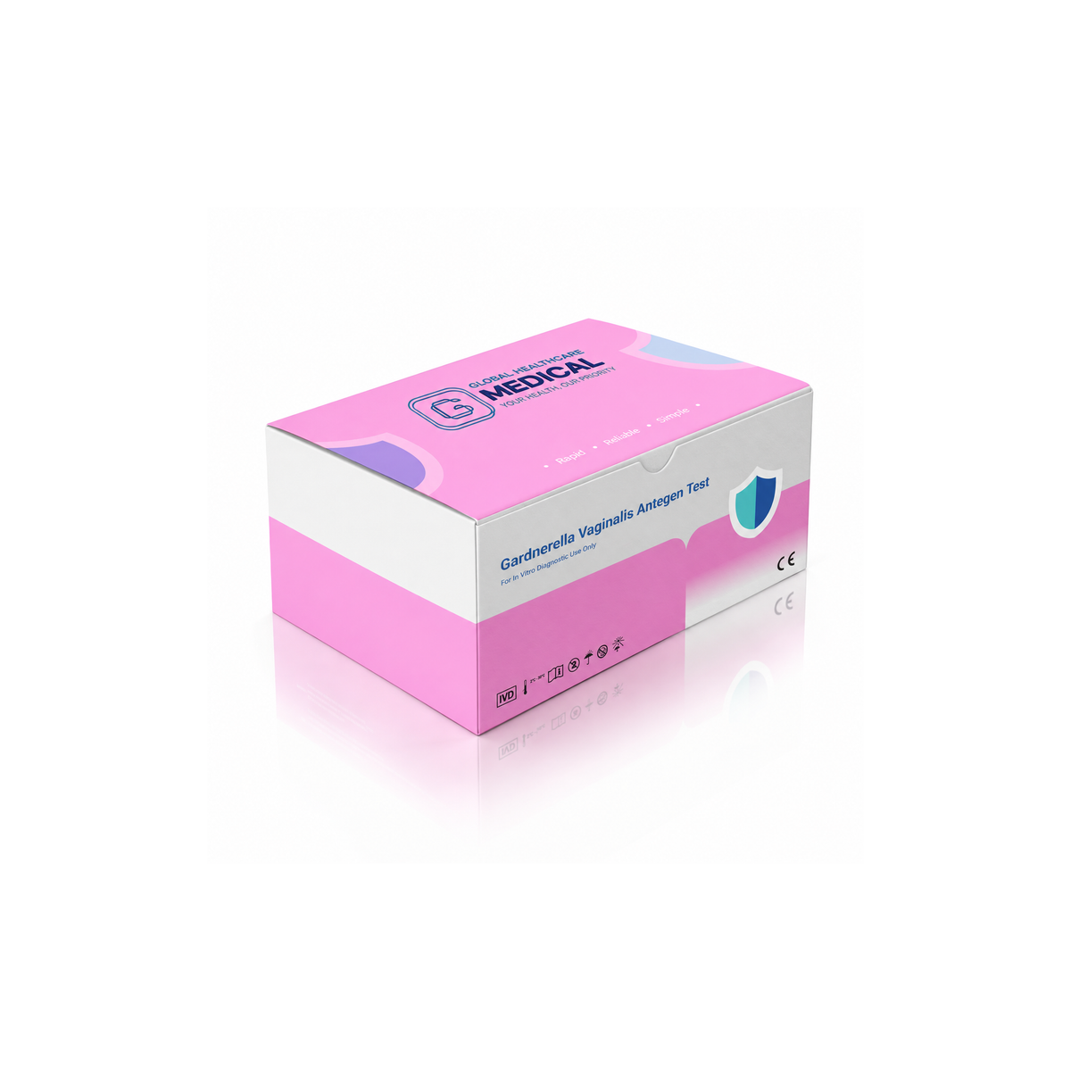 Global Healthcare Medical GHM Gardnerella Vaginalis Antigen Rapid Test US - Colloidal gold immunochromatography kit for qualitative detection of Gardnerella vaginalis antigen in vaginal swab specimens with 15-minute results, ≥80% sensitivity and ≥90% specificity, CE marked and ISO 13485 certified for professional point-of-care use